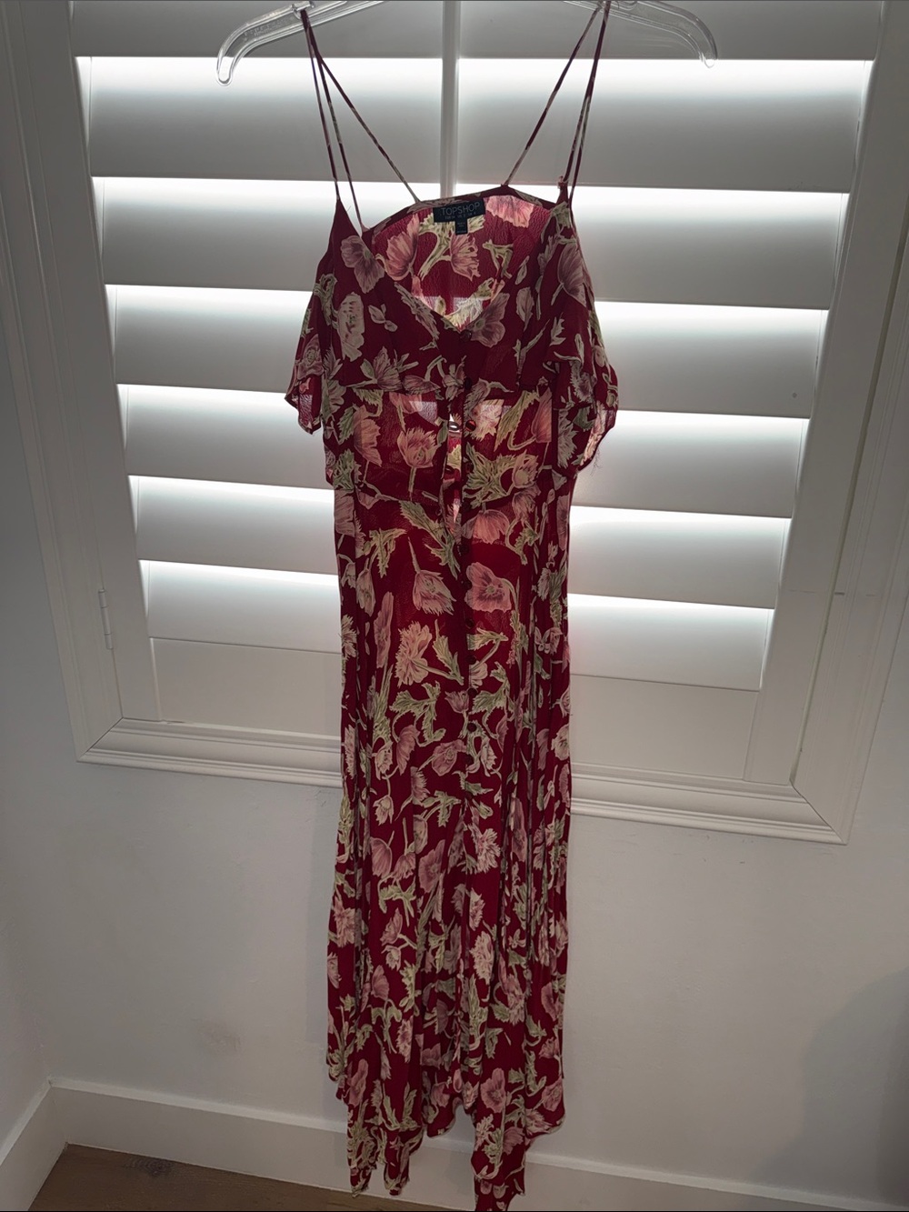 Topshop Burgundy Floral Spaghetti-Strap Maxi Dress
